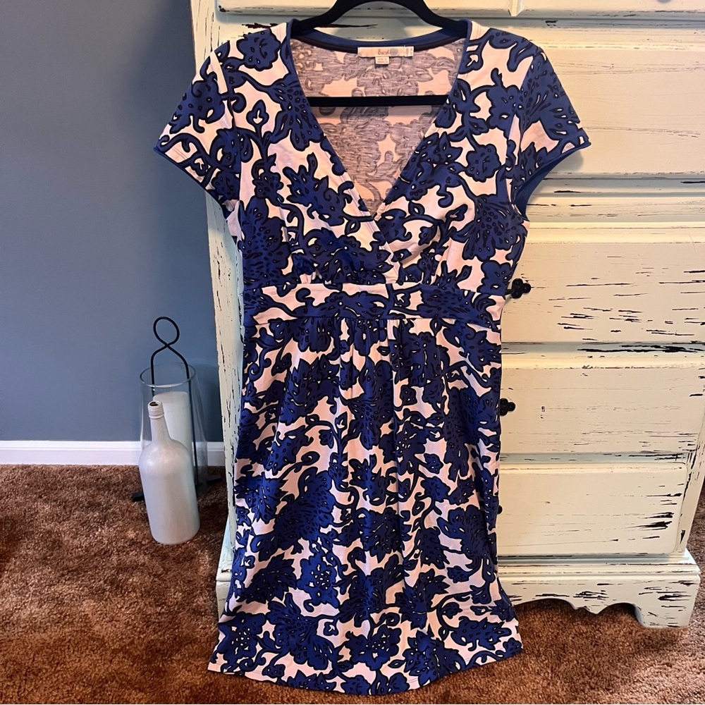 Boden Navy and Cream Dress with floral design size 8R.